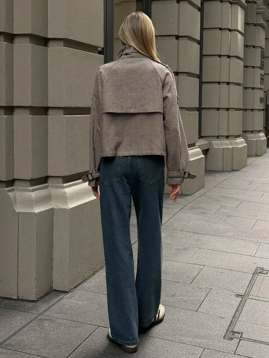 Annabelle | Houndstooth High Neck Button Front Jacket, Chic Winter Coat | The Bellemont Sisters Australia