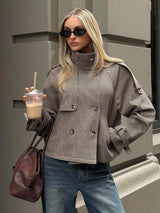 Annabelle | Houndstooth High Neck Button Front Jacket, Chic Winter Coat | The Bellemont Sisters Australia