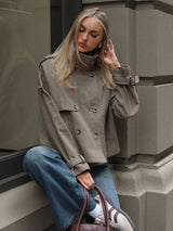 Annabelle | Houndstooth High Neck Button Front Jacket, Chic Winter Coat | The Bellemont Sisters Australia