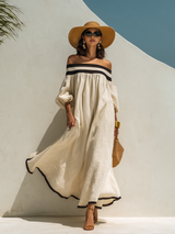 Loose-fitting Color-blocked Off-the-shoulder Maxi Dress | The Bellemont Sisters Australia