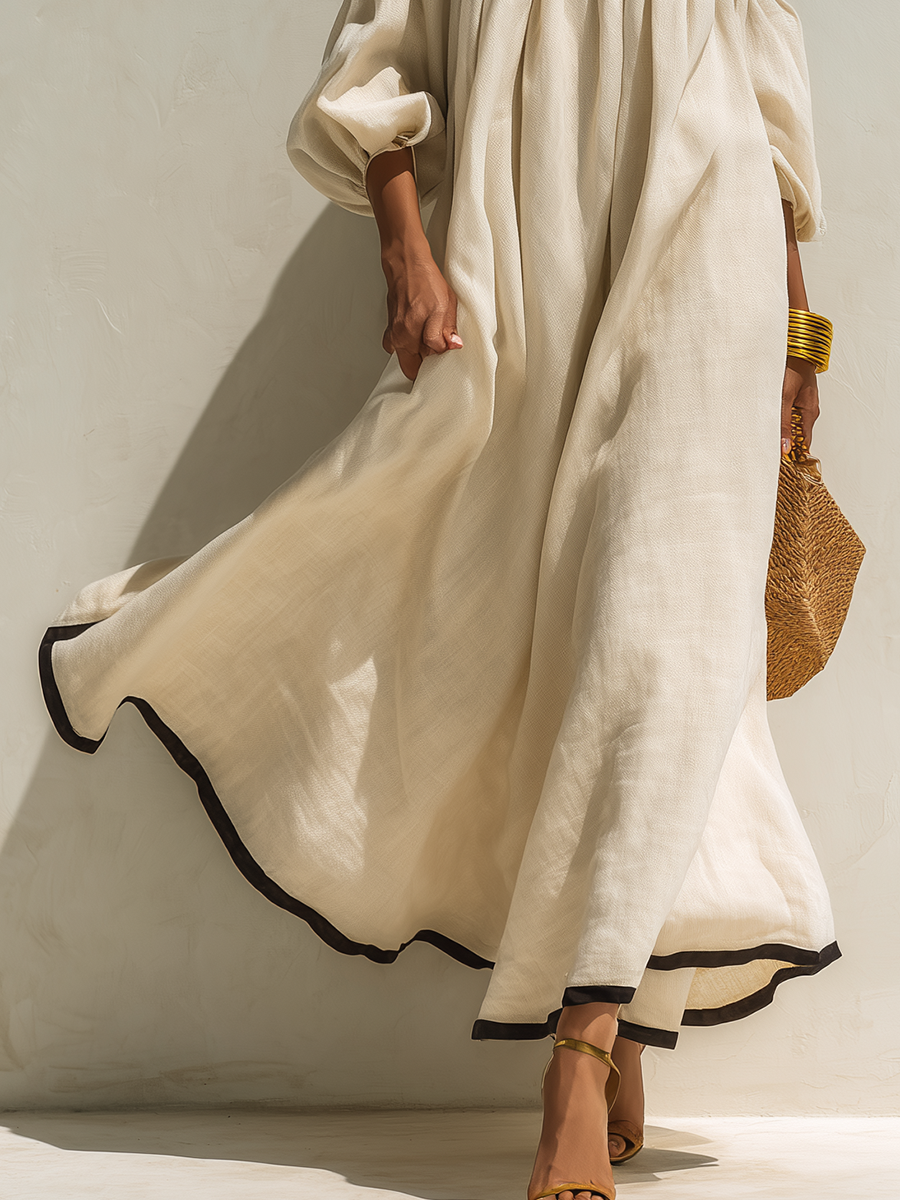 Loose-fitting Color-blocked Off-the-shoulder Maxi Dress | The Bellemont Sisters Australia