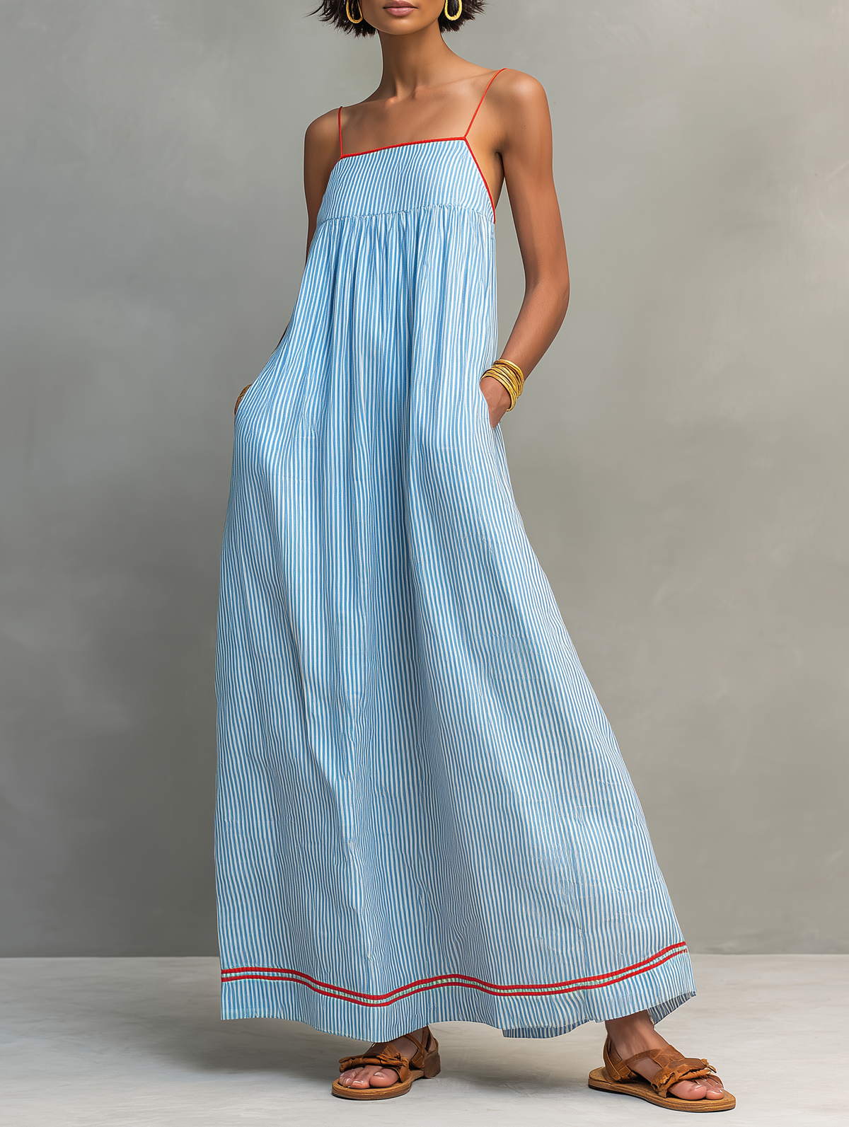 Women's Minimalist Striped Maxi Dress – Blue | The Bellemont Sisters Australia