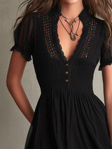 Classic Muse Smocked Lace-Trim Black Mini Dress | The Bellemont Sisters Australia