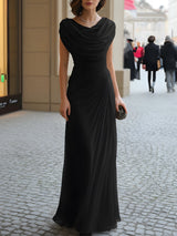 Katy | Draped Cowl-Neck Ruched Maxi Dress – Black | The Bellemont Sisters Australia