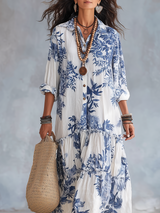 Bohemian Blue Floral Button-down Maxi Dress | The Bellemont Sisters Australia