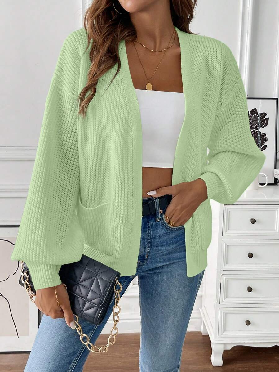 Adalyn | Open Front Cropped Cardigan with Pockets, Cozy Everyday Layer – Green | The Bellemont Sisters Australia