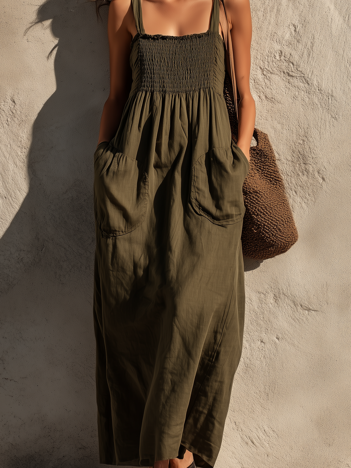 Sarah - Women's Casual Olive Green Cotton-Linen Maxi Dress | The Bellemont Sisters Australia