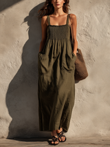 Sarah - Women's Casual Olive Green Cotton-Linen Maxi Dress – Olive Green | The Bellemont Sisters Australia