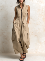 Ursula™ Utility Cargo Jumpsuit – Beige | The Bellemont Sisters Australia