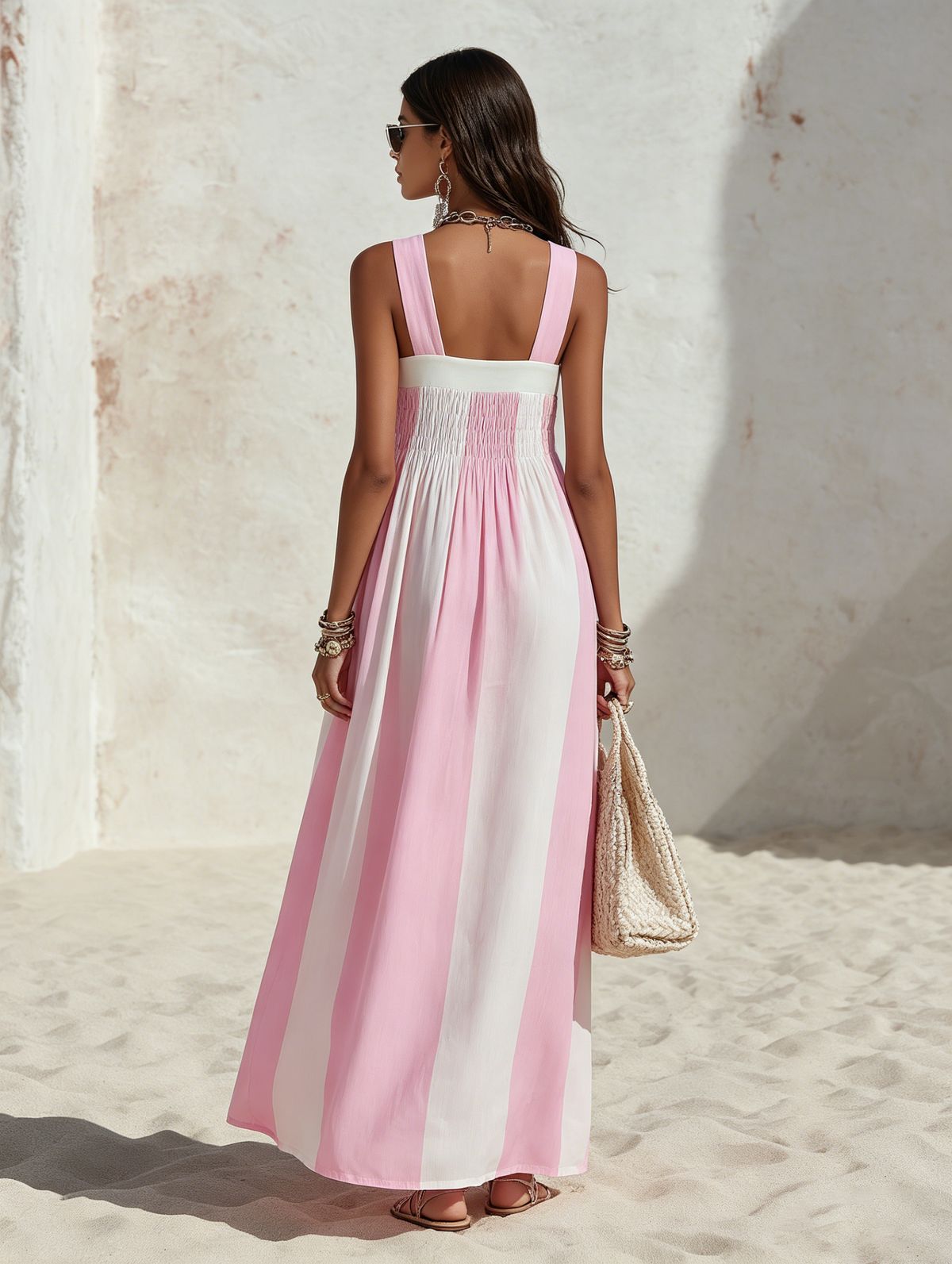 Resort Style Square Neck Sleeveless Striped Chiffon Maxi Dress | The Bellemont Sisters Australia