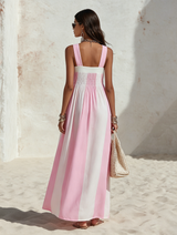 Resort Style Square Neck Sleeveless Striped Chiffon Maxi Dress | The Bellemont Sisters Australia