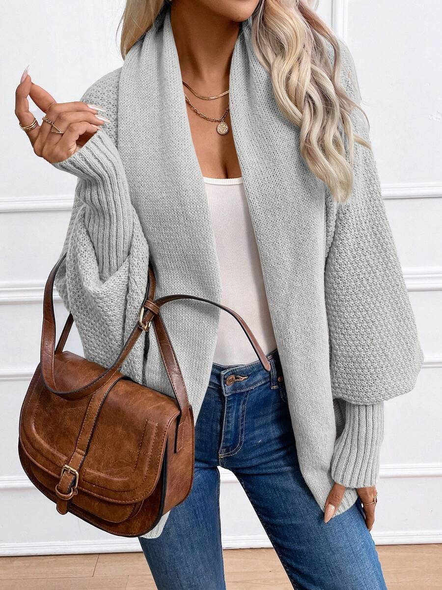 Annika | Shawl Collar Batwing Sleeve Cardigan, Cozy Open Front Layer – Gray | The Bellemont Sisters Australia