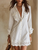 Bohemian Eyelet Hem Resort White Shirt Mini Dress – White | The Bellemont Sisters Australia