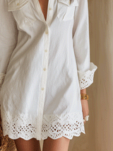 Bohemian Eyelet Hem Resort White Shirt Mini Dress | The Bellemont Sisters Australia