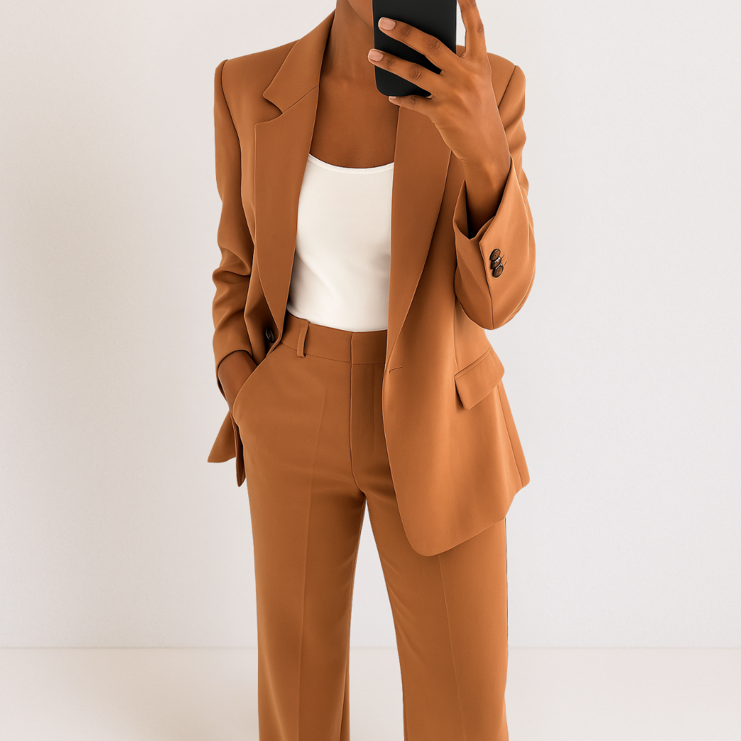 Melynda™ Stylish Two-Part Suit Set – Brown | The Bellemont Sisters Australia