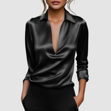 Astrid™ Elegant Satin Blouse – Black | The Bellemont Sisters Australia