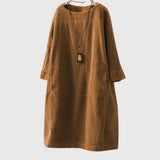 Grace | Relaxed Corduroy Midi Dress – Brown | The Bellemont Sisters Australia