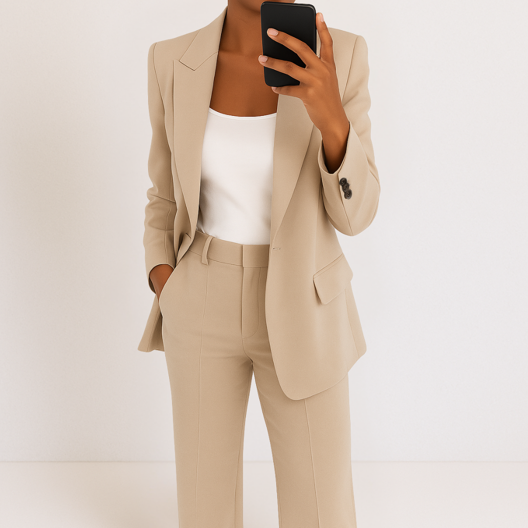 Melynda™ Stylish Two-Part Suit Set – Beige | The Bellemont Sisters Australia