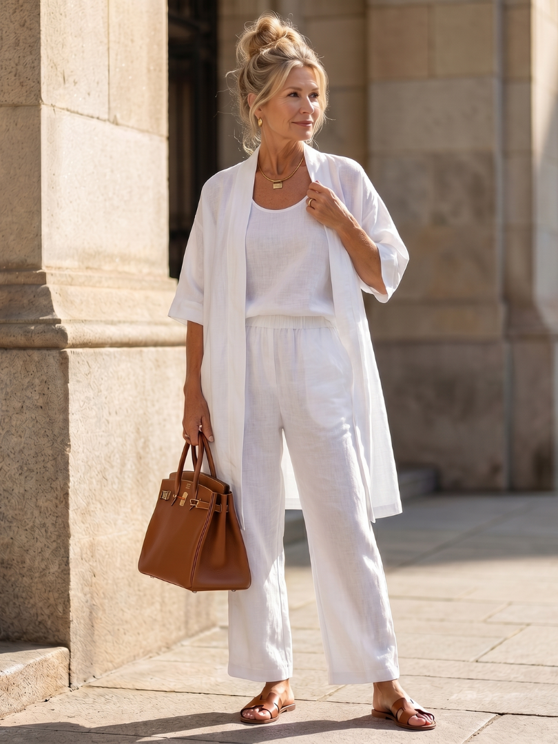 Yael | Three Piece Relaxed Top Pant Set – White | The Bellemont Sisters Australia