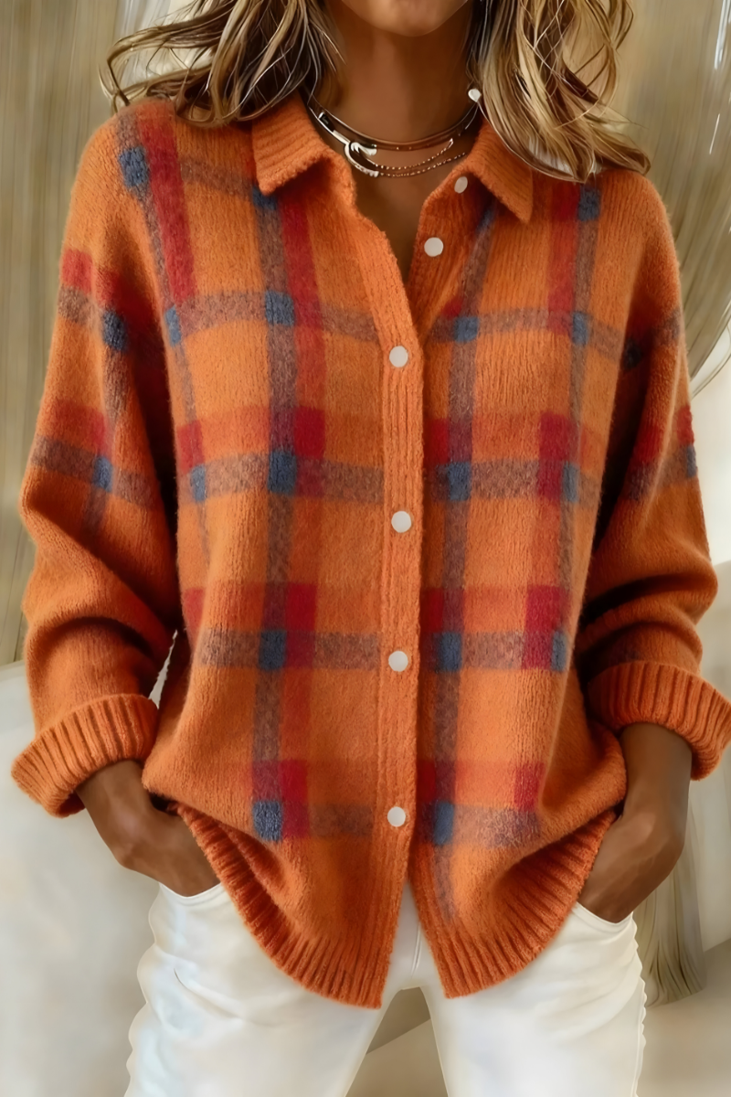 ANNA | PLAID KNIT CARDIGAN – Orange | The Bellemont Sisters Australia