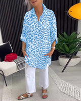 Isobel™ Elegant Leopard Printed Collar Blouse – Blue | The Bellemont Sisters Australia
