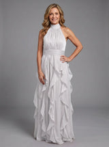 Orea™ High Neck Gathered Ruffle Layers Maxi Dress – White | The Bellemont Sisters Australia