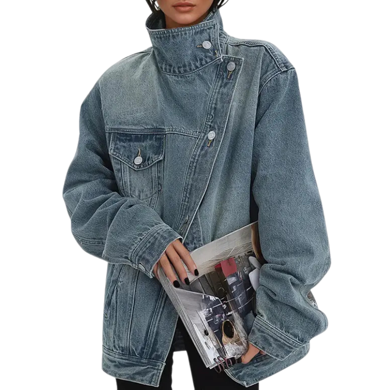 SKYE™ – Vintage Washed High Neck Asymmetric Jacket | The Bellemont Sisters Australia