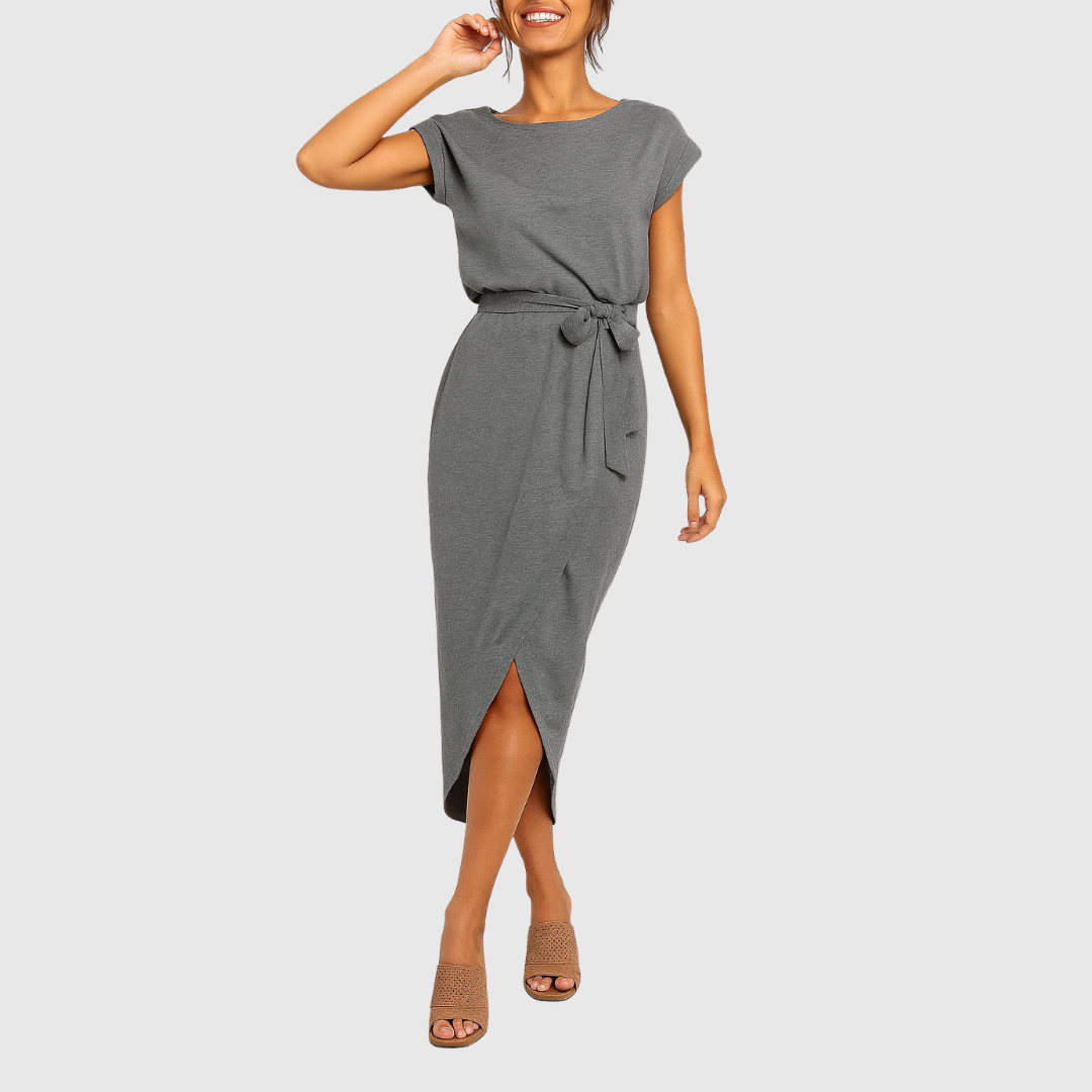 Maelis | Casual Midi Dress – Dark Grey | The Bellemont Sisters Australia