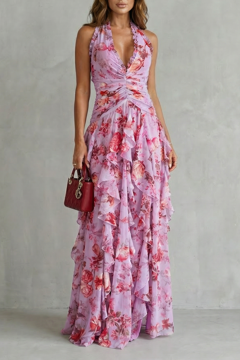 Bella | Long Dress with Halter Neck – Pink | The Bellemont Sisters Australia