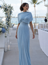 Thael | One Shoulder Draped Bodice Maxi Dress – Sky blue | The Bellemont Sisters Australia