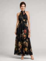 Sior | Floral Halter Neck Midi Dress – Black | The Bellemont Sisters Australia