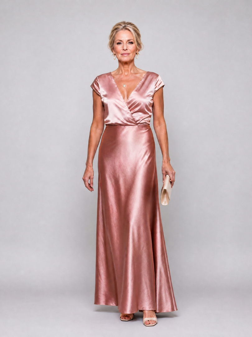 Samouse | Cap Sleeve Wrap Bodice Maxi Dress – Rose Gold | The Bellemont Sisters Australia