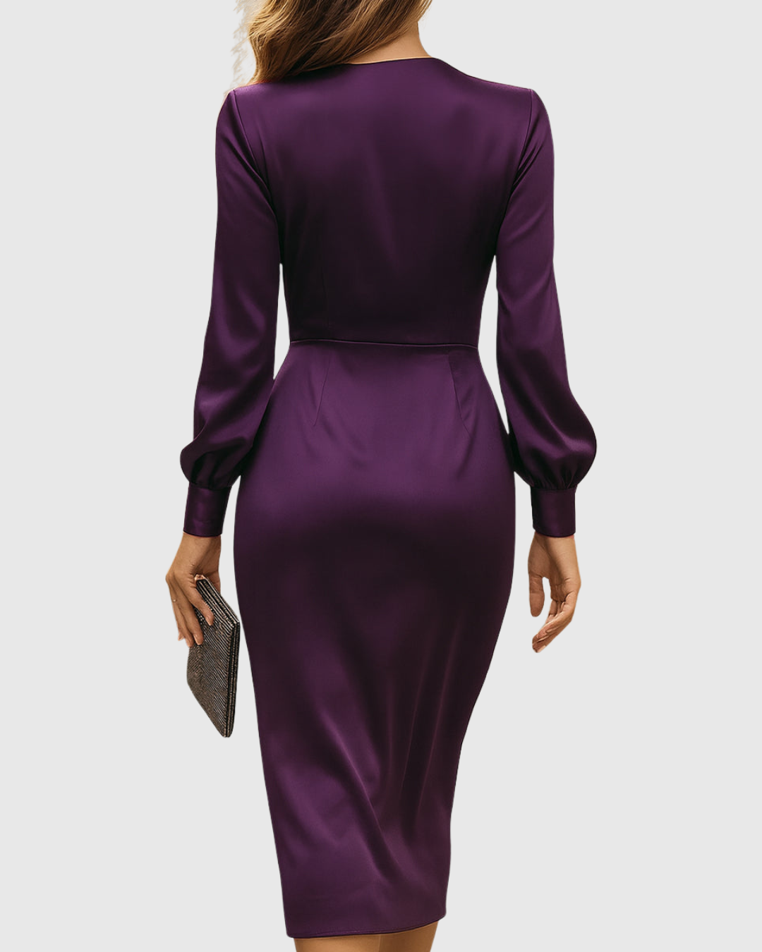 Cerelia | Deep Plum Satin Wrap Midi Dress | The Bellemont Sisters Australia