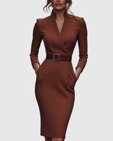 Claribel | Refined Midi Dress – Brick Red | The Bellemont Sisters Australia