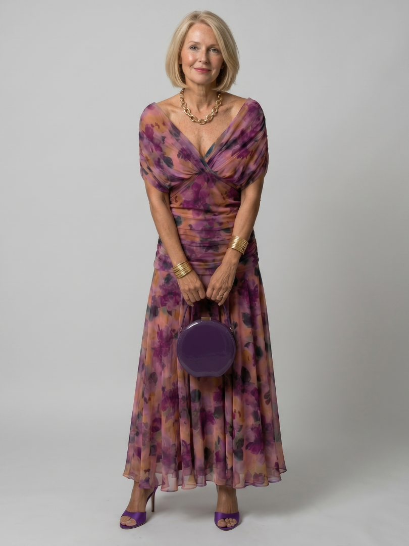 Calen™ Off Shoulder Flow Midi Dress – Purple | The Bellemont Sisters Australia