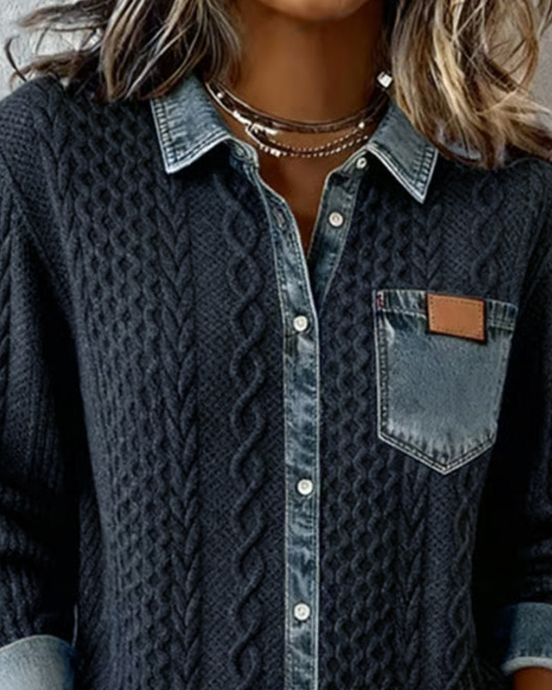 Long-Sleeve Shirt with Denim Patchwork | The Bellemont Sisters Australia