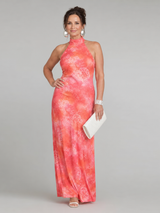 Coraline | Halter Neck Printed Pattern Maxi Dress – Orange | The Bellemont Sisters Australia