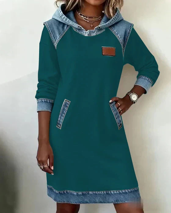 Lunariae – Casual Contrast Hoodie Dress – Green | The Bellemont Sisters Australia