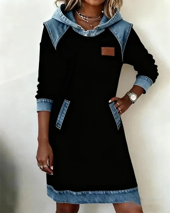 Lunariae – Casual Contrast Hoodie Dress – Black | The Bellemont Sisters Australia