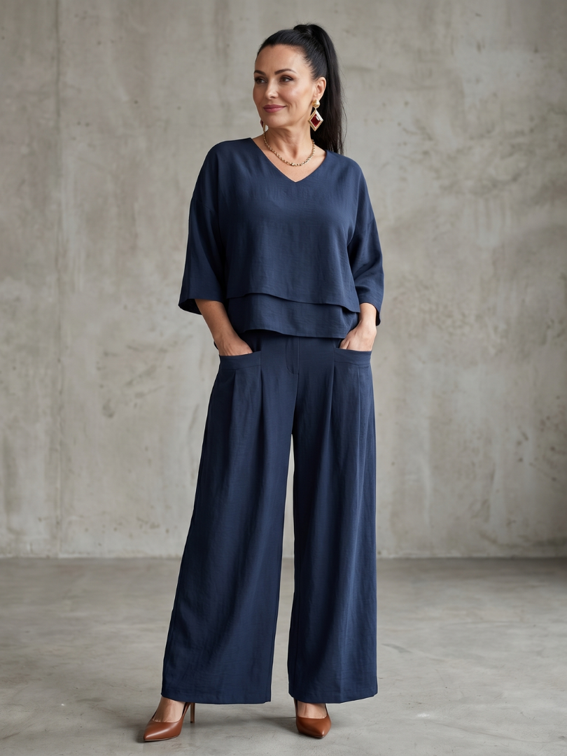 River | Layered Top Wide Leg Set – Navy | The Bellemont Sisters Australia