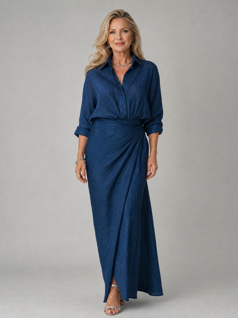 Mirque | Long Sleeve Wrap Front Maxi Dress – Navy | The Bellemont Sisters Australia