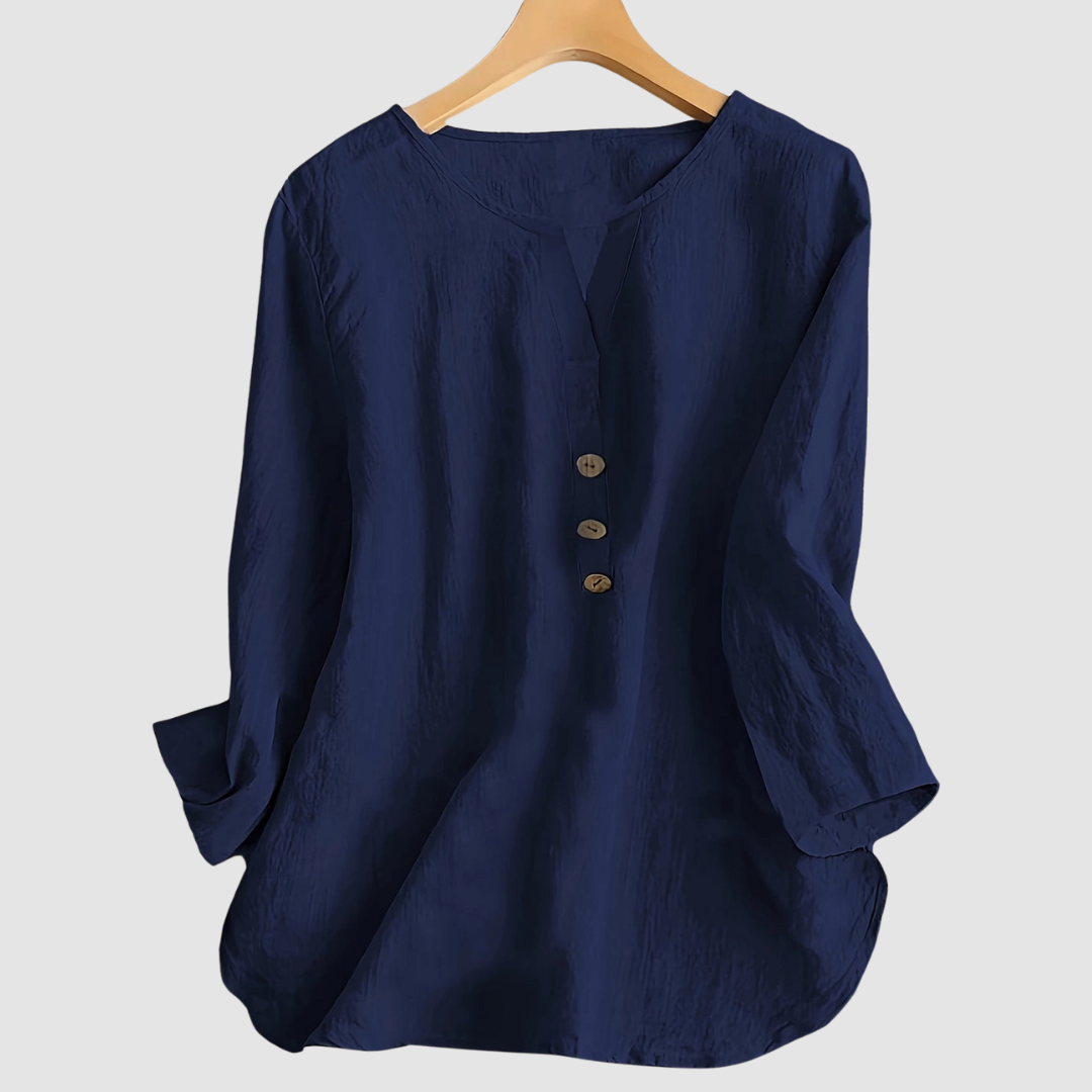 Melisa™ Casual Cotton & Linen Blouse – Blue | The Bellemont Sisters Australia