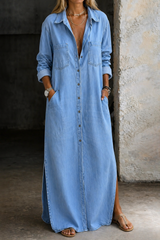 Delana | Button Down Dress – Blue | The Bellemont Sisters Australia