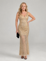 Sirea | Sequin Sleeveless Sheer Panel Midi Dress – Beige | The Bellemont Sisters Australia