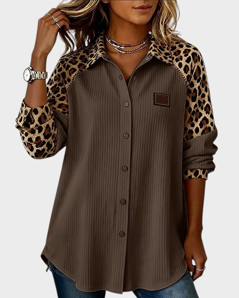Jackie™ Leopard Print Button-Down Shirt – Coffee | The Bellemont Sisters Australia