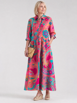 Klera | Printed Button Front Collared Midi Dress – MultiColour | The Bellemont Sisters Australia