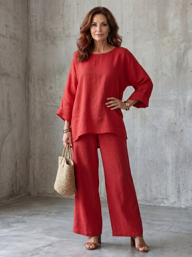 Prue | Oversized Tunic Wide Leg Pant Set – Red | The Bellemont Sisters Australia