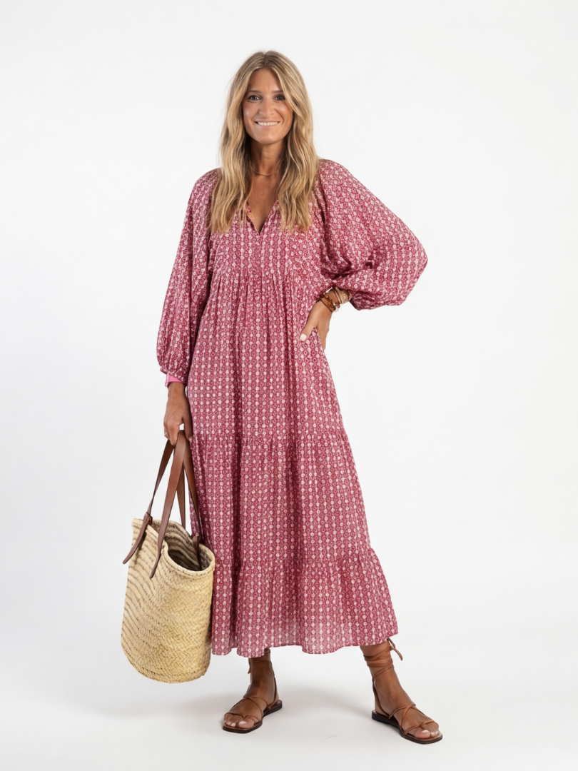 Arlette | Geometric Print Long Sleeve Midi Dress – Geometric | The Bellemont Sisters Australia