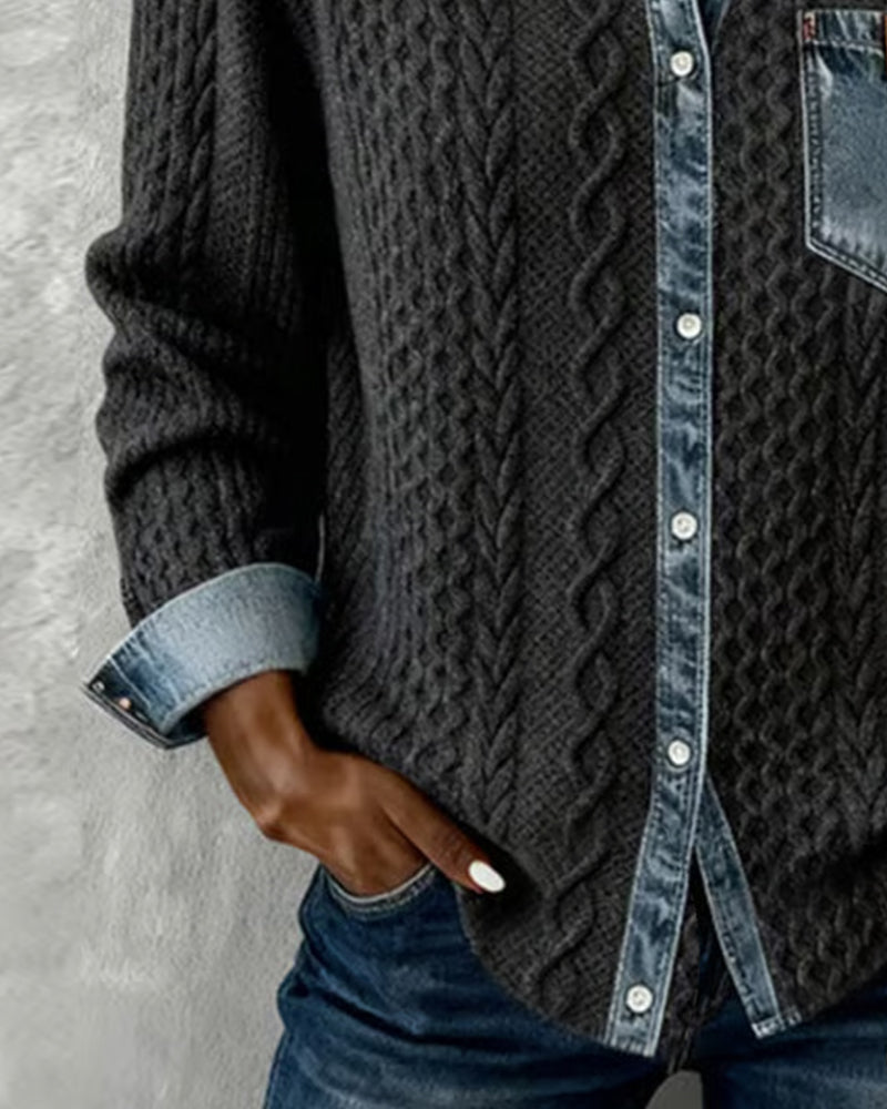 Long-Sleeve Shirt with Denim Patchwork | The Bellemont Sisters Australia