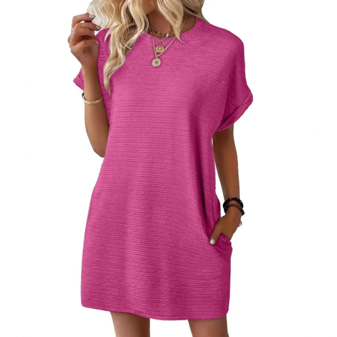 EVASHA™ – Casual Minimalist Round Neck Summer Dress – Rose Red | The Bellemont Sisters Australia